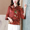 仿真丝拼接雪纺套头衫，绣花领宽松印花中国风上衣KQL-435H5276 商品缩略图0