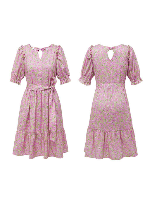 纯棉印花V领泡泡袖连衣裙 商品图3