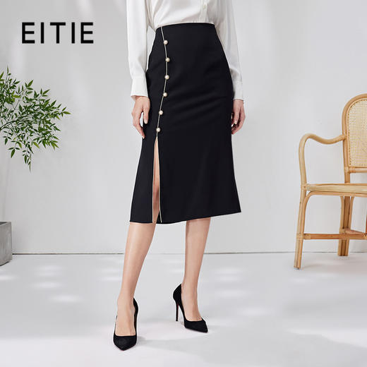 EITIE爱特爱优雅气质鱼尾开叉包臀黑色半身裙显瘦通勤oL夏新款B2306120 商品图0