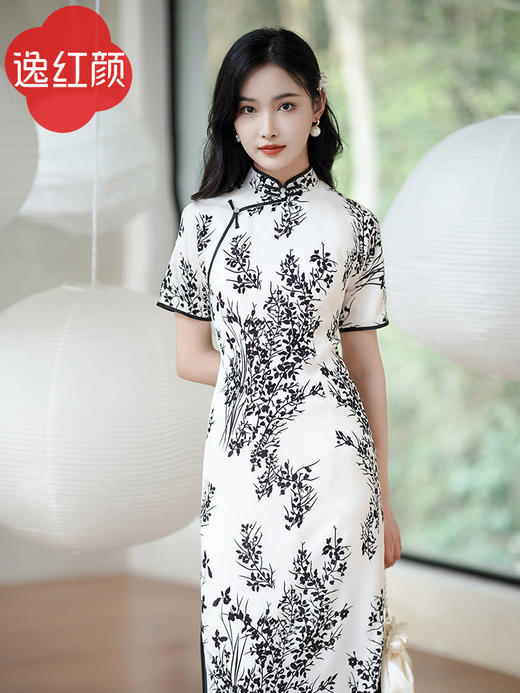 逸红颜2025秋季新款白色复古中式长款民国风旗袍改良版女 司意 商品图7