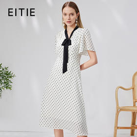 EITIE爱特爱复古飘带V领收腰波点浪漫连衣裙法式通勤显瘦夏新款B2307152