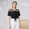 EITIE爱特爱优雅V领一字肩网纱荷叶边黑色上衣显瘦时尚夏季新款B13118 商品缩略图1