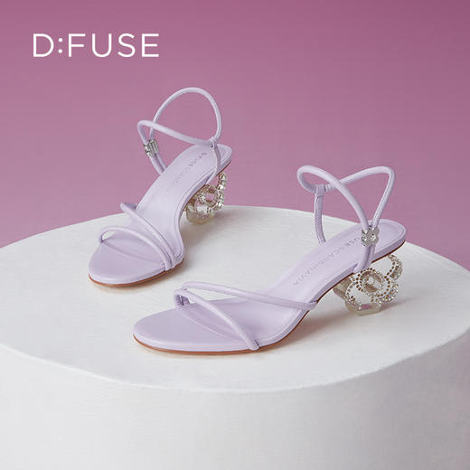 DFuse迪芙斯夏季新款圆头一字细带花形水晶跟凉鞋DF32115336 商品图10