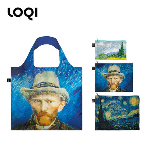 德国LOQI x 梵高系列 环保袋&收纳袋套装 再生环保材料 可折叠 旅行大容量 防泼水 超轻 收纳套组 梵高博物馆合集 星空 向日葵 杏花 商品图4