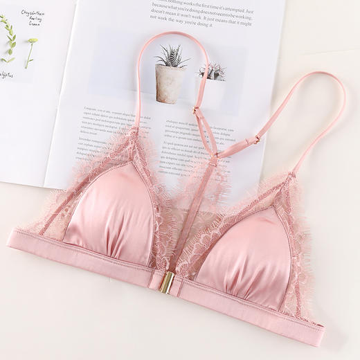 金三塔双面真丝缎面前扣美背法式性感文胸桑蚕丝小胸薄款内衣    NSFAA303 商品图3