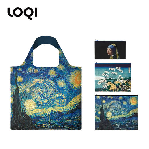 德国LOQI x 梵高系列 环保袋&收纳袋套装 再生环保材料 可折叠 旅行大容量 防泼水 超轻 收纳套组 梵高博物馆合集 星空 向日葵 杏花 商品图2