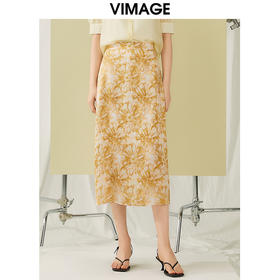VIMAGE纬漫纪夏季新款时尚高级气质高腰印花显瘦舒适半身裙V1906517