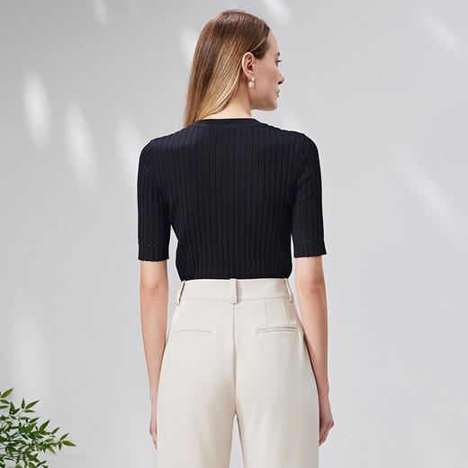 EITIE爱特爱简约基础修身显瘦纯色圆领半袖针织衫舒适夏新款B2301118 商品图8