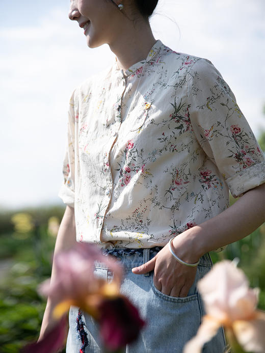 牧衣游 文艺碎花衬衣通勤 ----山间 商品图3