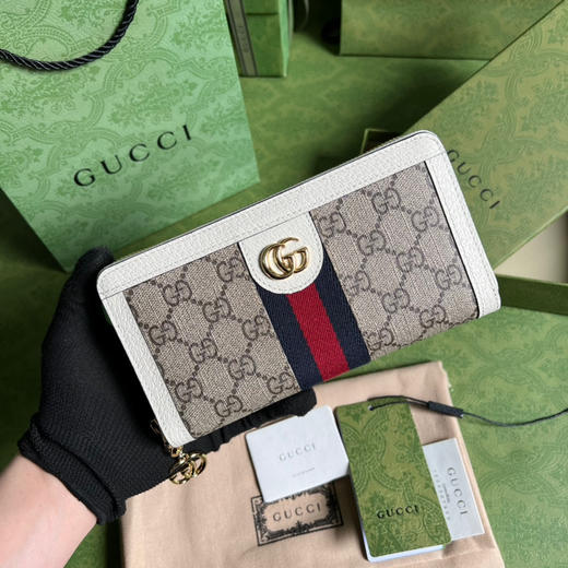 Gucci白色老花长款钱包 商品图0