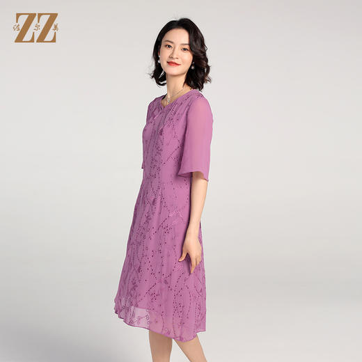 佐尔美夏季新款 乔其绣花桑蚕丝真丝短袖连衣裙女E22LS79 商品图1