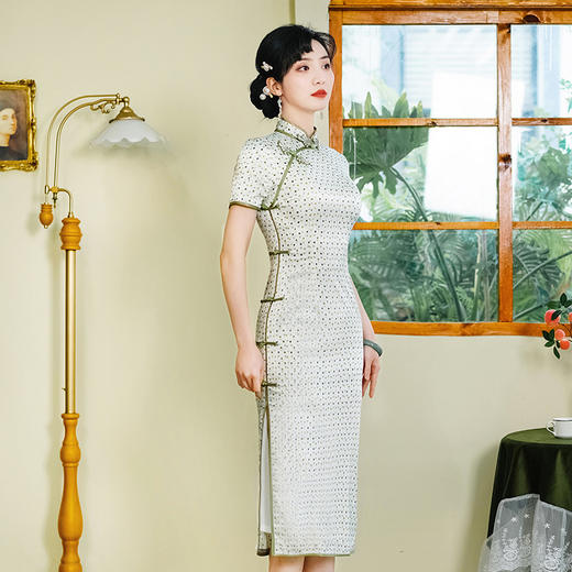 WX新款桑蚕丝长款改良优雅连衣裙旗袍裙 商品图2