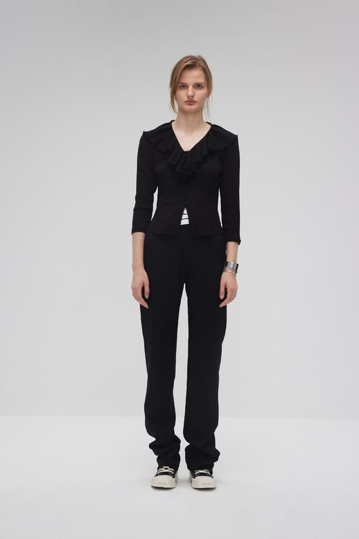 荷叶V领长袖小衫 商品图0