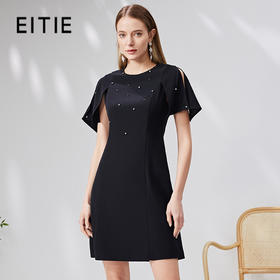 EITIE爱特爱精致优雅钉珠修身显瘦黑色连衣裙气质通勤夏季新款B2307176