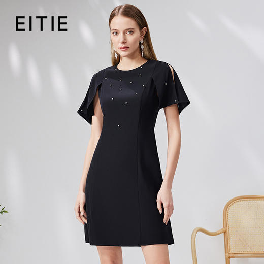 EITIE爱特爱精致优雅钉珠修身显瘦黑色连衣裙气质通勤夏季新款B2307176 商品图0