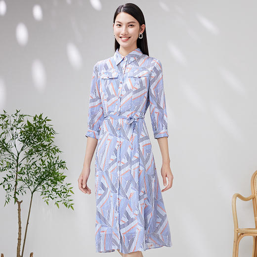 EITIE爱特爱夏季新款洋气显瘦几何印花通勤系带连衣裙7007736 商品图2