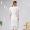EITIE爱特爱法式泡泡袖V领白色收腰蕾丝连衣裙显瘦优雅夏新款B07148 商品缩略图4
