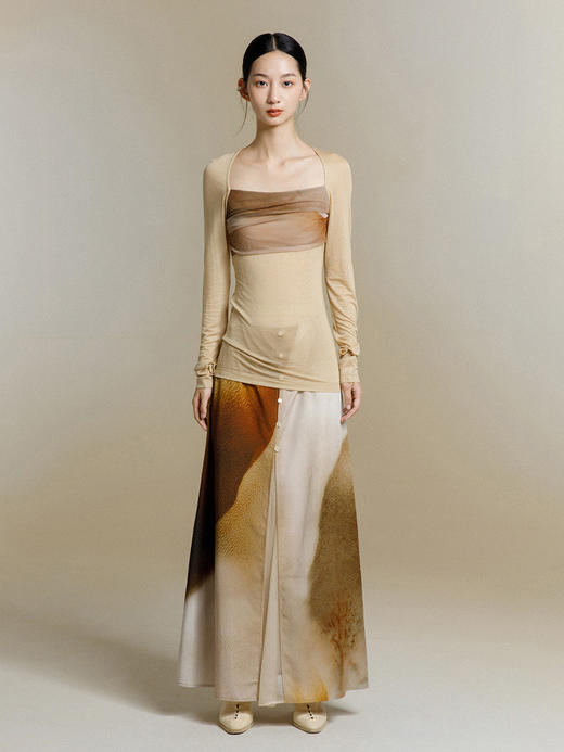 MURMURMI/MT166/印花拼接方领T恤 女初秋长袖上衣 商品图0