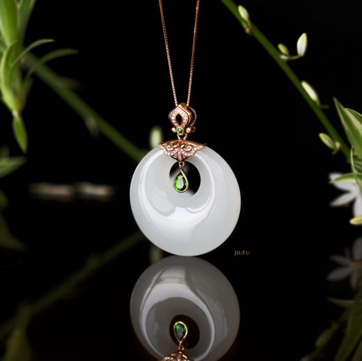 18K玫瑰金和田玉（白玉）镶钻吊坠--如梦醉/高抵扣35*10mm 商品图2