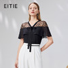 EITIE爱特爱优雅V领一字肩网纱荷叶边黑色上衣显瘦时尚夏季新款B13118 商品缩略图0