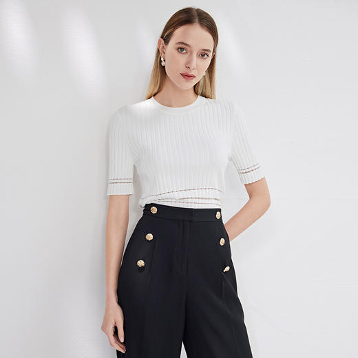 EITIE爱特爱简约基础修身显瘦纯色圆领半袖针织衫舒适夏新款B2301118 商品图4