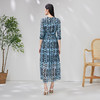 EITIE爱特爱春季新款修身复古印花V领蕾丝拼接五分袖长裙连衣裙女7007730 商品缩略图4