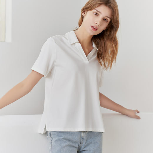 【V领短袖T恤】23年春夏新品女士上衣纯色不对称薄款短袖上衣 商品图7