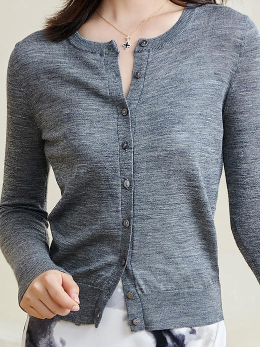 剩S/XL/L 米思阳2026春季新款通勤简约弹力空调衫薄款开衫螺纹羊毛针织衫女 商品图7