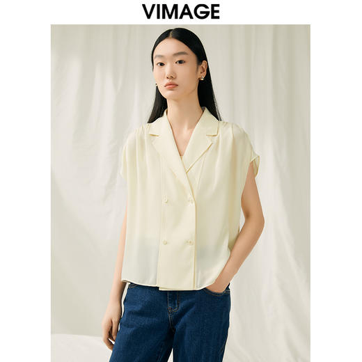 VIMAGE纬漫纪夏季新款翻领显瘦透气衬衫上衣V1909508 商品图3