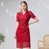 EITIE爱特爱气质V领红色蕾丝连衣裙法式优雅大方时尚显瘦夏新款B2307146 商品缩略图2