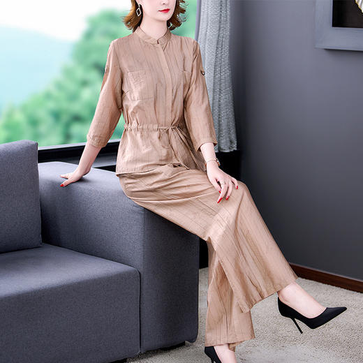 收腰气质上衣阔腿裤洋气减龄妈妈装两件套天丝棉麻套装AHM-lry4001 商品图2