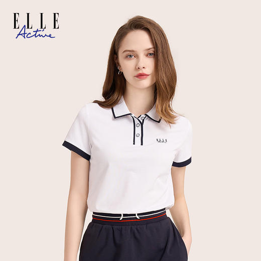 ELLE Active 女装休闲户外运动翻领POLO撞色短袖T恤 商品图1