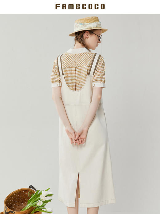 famecoco范可儿宽松纯棉背带裙女夏款时尚后开叉连衣裙FAB3FE001 商品图2
