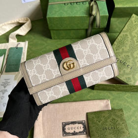 Gucci燕麦色长款钱包
