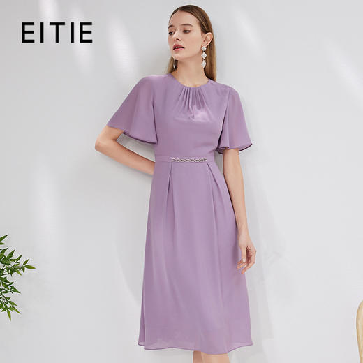 EITIE爱特爱温柔优雅紫色收腰连衣裙气质显瘦法式通勤夏季新款B07158 商品图0