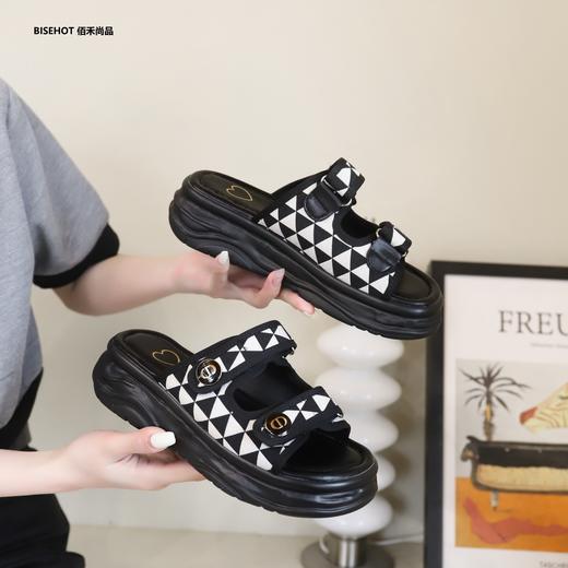 新品松糕底千鸟格拖鞋佰禾尚品949B32563 商品图5