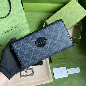 Gucci黑色老花长款钱包