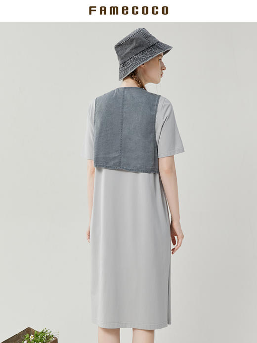 Famecoco范可儿不规则马甲连衣裙两件套女夏季时尚套装裙FAB3EA003 商品图2