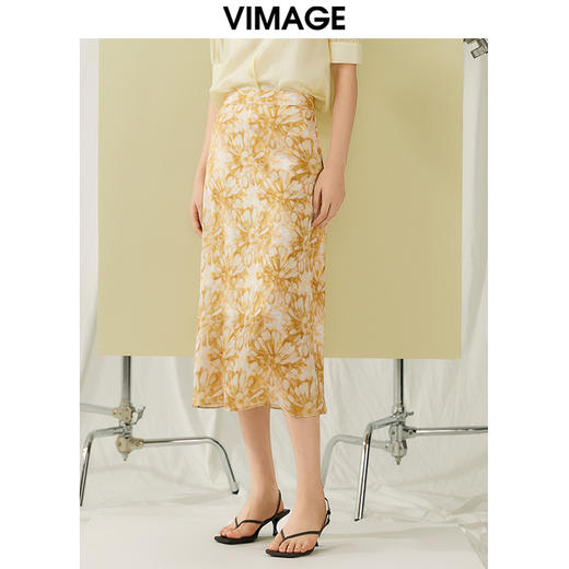 VIMAGE纬漫纪夏季新款时尚高级气质高腰印花显瘦舒适半身裙V1906517 商品图3