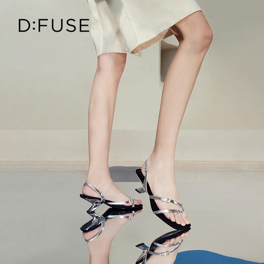 DFuse迪芙斯夏季新款方头夹趾沙滩鞋异形坡跟凉鞋DF32115352 商品图9