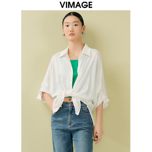 VIMAGE纬漫纪夏季新款百搭宽松透气休闲衬衣衬衫V1909516 商品图5
