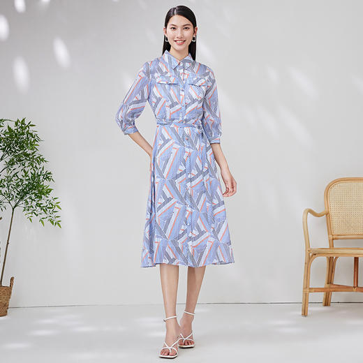 EITIE爱特爱夏季新款洋气显瘦几何印花通勤系带连衣裙7007736 商品图3
