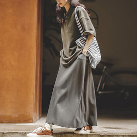 马登女装 日系复古抽绳半身长裙高腰A字裙中长款休闲慵懒卫衣裙夏