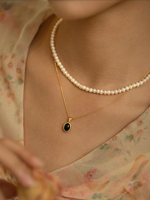 Oflye潮流饰品 黑玛瑙复古项链女新款轻奢风金属锁骨链女 商品图1