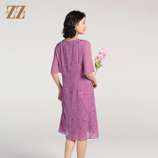 佐尔美夏季新款 乔其绣花桑蚕丝真丝短袖连衣裙女E22LS79 商品图4