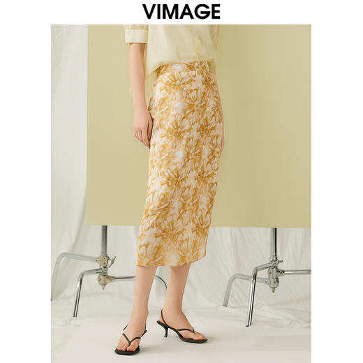 VIMAGE纬漫纪夏季新款时尚高级气质高腰印花显瘦舒适半身裙V1906517 商品图2