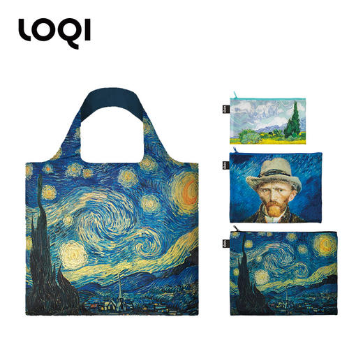 德国LOQI x 梵高系列 环保袋&收纳袋套装 再生环保材料 可折叠 旅行大容量 防泼水 超轻 收纳套组 梵高博物馆合集 星空 向日葵 杏花 商品图0