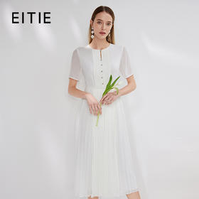 EITIE爱特爱时尚白色气质百褶收腰连衣裙显瘦法式优雅夏季新款B07178