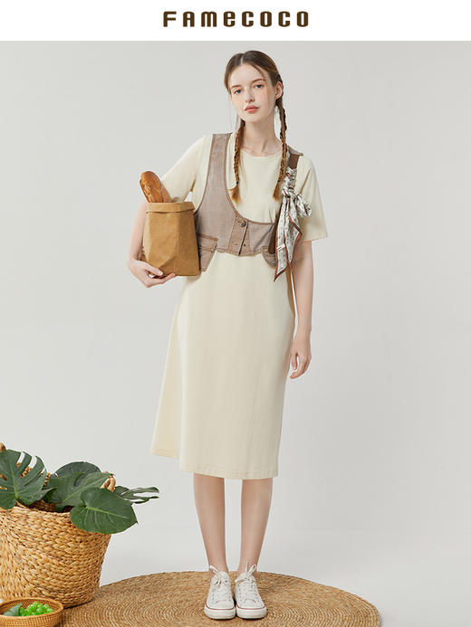 Famecoco范可儿不规则马甲连衣裙两件套女夏季时尚套装裙FAB3EA003 商品图4