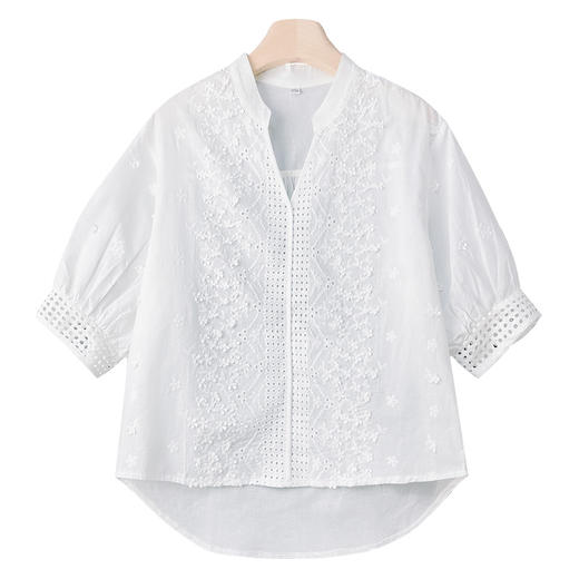 清新优雅，法式镂空绣花五分袖漂亮小衫上衣MJ-26038 商品图4